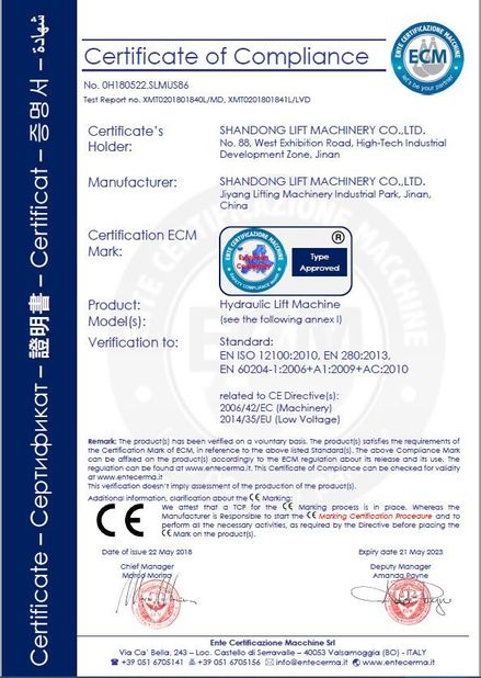 中国 Shandong Lift Machinery Co.,Ltd 認証